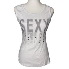 Aronia White Large SEXY Bling Embellished Rhinestone Tank Top Shirt Club Party