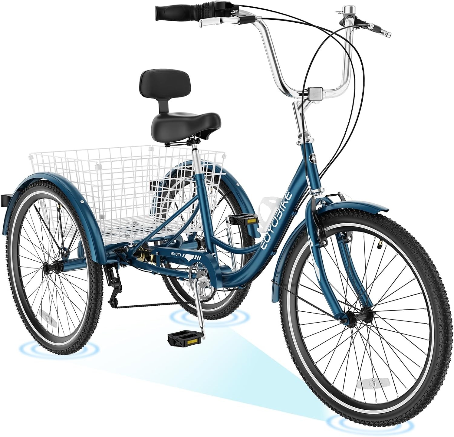 NAIZEA 20/24/26" Tricycle 7 Speed 3 Wheel Trike Cruiser Bike Low Step & Basket