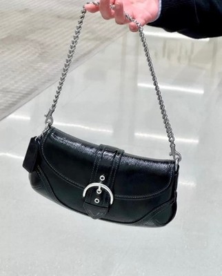 Coach CAN43 Soho Bag 25 In Crinkle Patent Leather Silver Black