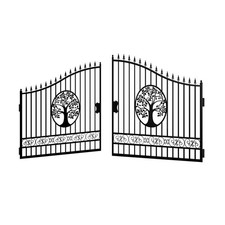 New 18x8 FT Heavy Duty Steel Dual Swing Driveway Gate Tree Style