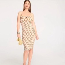 J. Crew 100 Linen Floral Print Summer Dress White Yellow Smocked 6