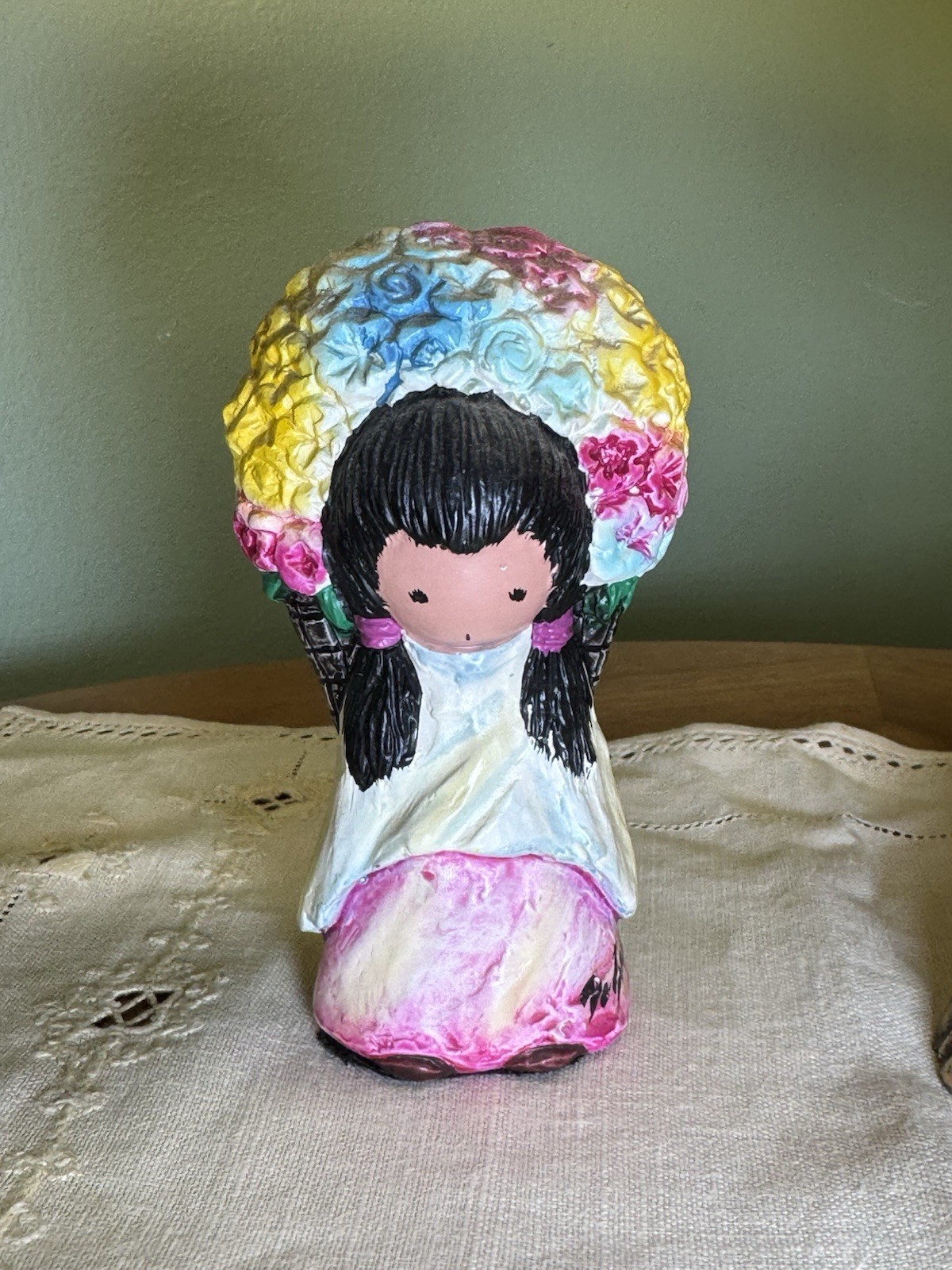 Vintage De Grazia Southwest Girl with Flowers Figure "Flower Girl" Artist Signed