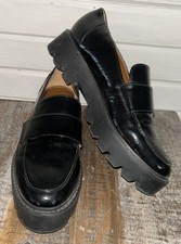 Franco Sarto Sz 9 Brindy Black Patent Vegan Leather Shiny Platform Loafers Y2K