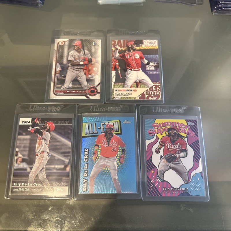 Lot Of 5 2022-2025 Elly De La Cruz Prospect And Insert MLB Cards.