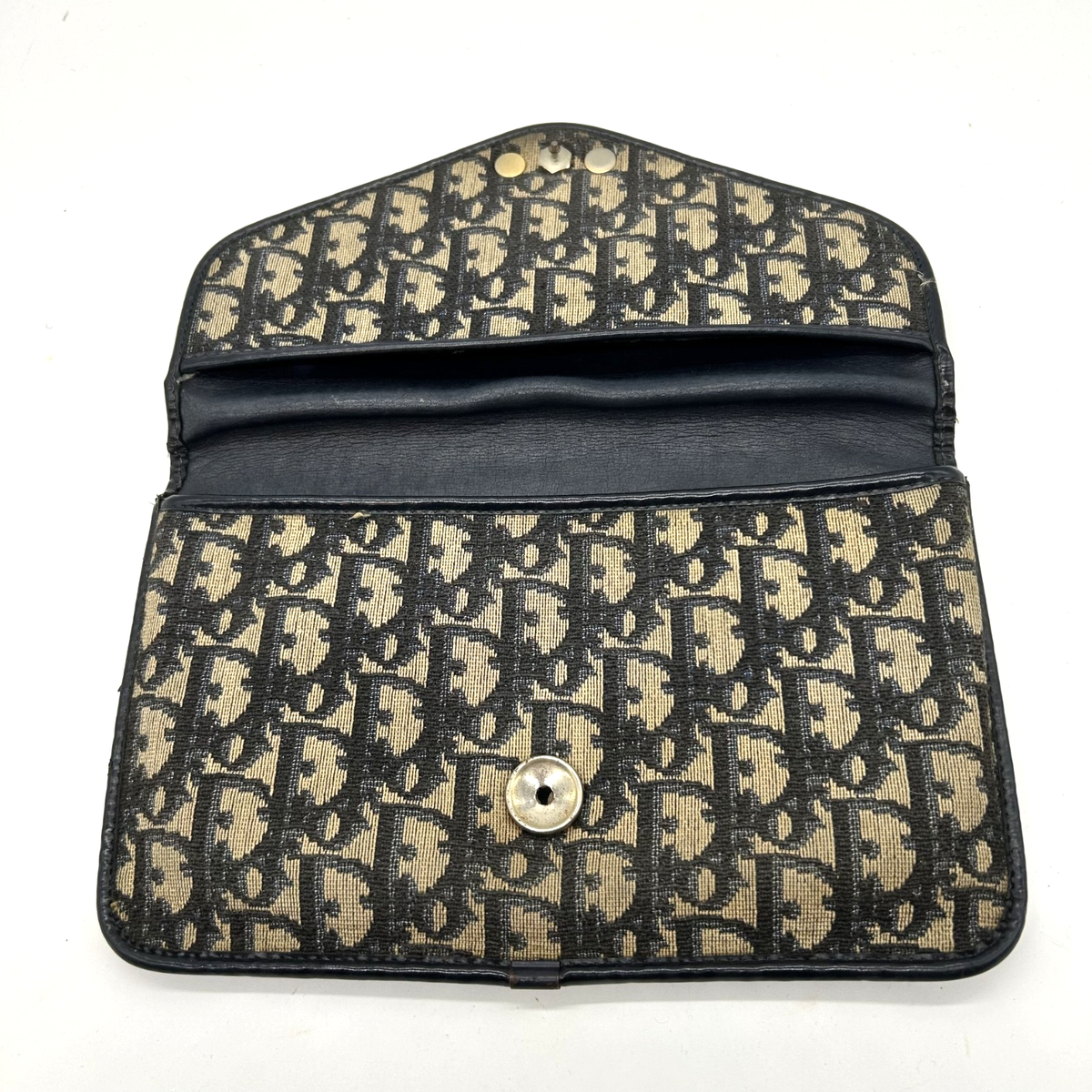 Auth Christian Dior Trotter Beige x Navy Clutch Bag Passport