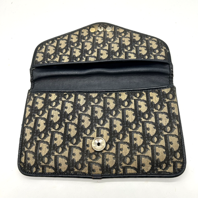 Auth Christian Dior Trotter Beige x Navy Clutch Bag Passport