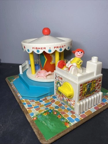 VTG 1972 Fisher Price Little People Play Merry Go Round Carousel -Works Well.