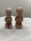 Pair of Fenton Hand Painted Pink Rosalene Glass Boy & Girl Praying Figurines