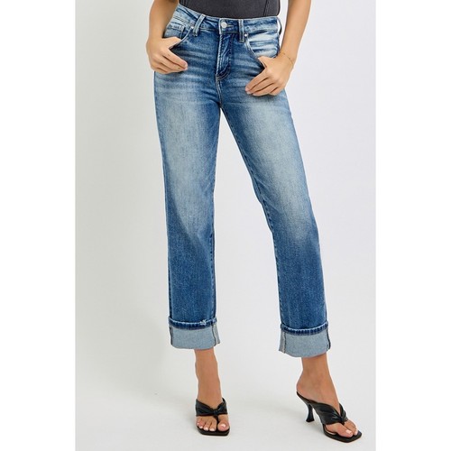 RISEN High Rise Crop Straight Roll Up Jeans - RDP5941 - Size 3/26