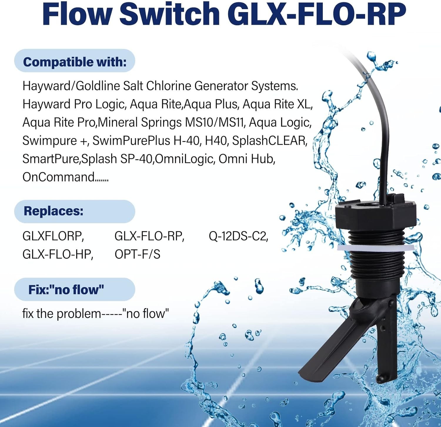 Universal Pool Flow Switch Assembly - 15FT Cable for Hayward Aquarite Systems