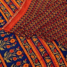 Sanskriti Vintage Sarees Orange Moss Crepe Floral Printed Sari 5 Yd Craft Fabric