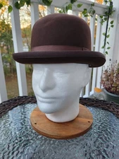 Vintage Sz.7 Brown Bowler - Unbranded Custom - Terrific LID!