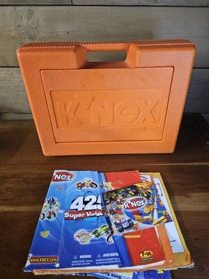 Vintage K'NEX Orange Box Hard Storage Carry Case with Assorted Pieces And Books