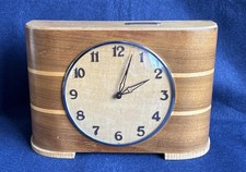 1950s Art Deco Style Coin Slot Mantle Clock. Curved  Veneer. Working. VGC