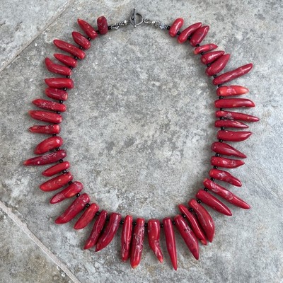 Natural Red Coral Stick Statement Necklace