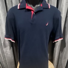 Nautica Men's Regular XL Navy Red White Polo Shirt Short Sleeve Collared Knit