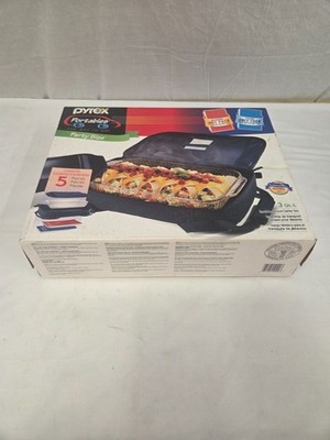 VTG NOS Pyrex Portables 3 QT Baking Dish Carry Case Hot Cold Packs Lid 5 Piece
