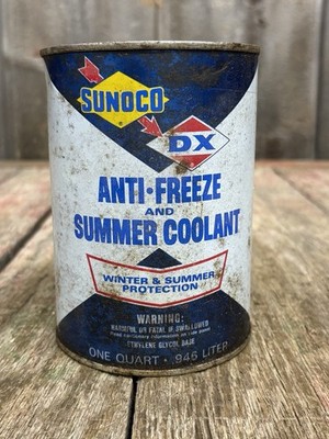 Vintage 1Qt SUNOCO DX Anti Freeze Summer Coolant Motor Oil Tin Can Empty