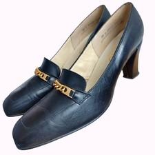 Vintage 1960s 1970s GOLO Lord Taylor Black Leather Chain Loafer Shoes 8.5