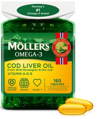 Möller's Lebertran Kapseln Omega-3 DHA EPA Vitamine A D E 160 Stück Immunsystem