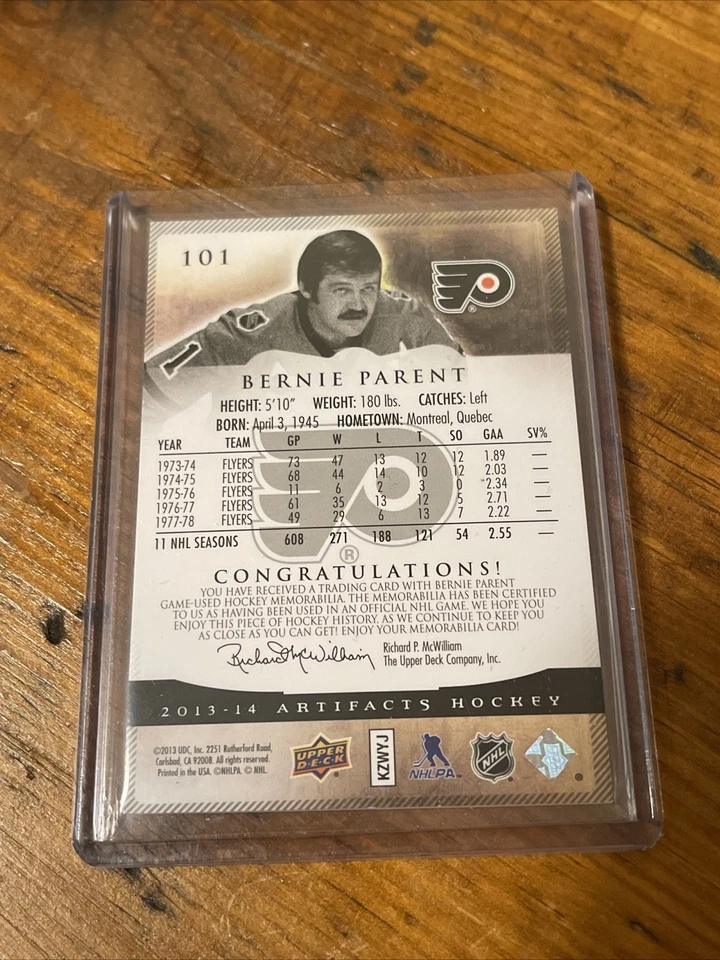2013-14 UD NHL Artifacts Bernie Parent Jersey/Patch #59/75 - Image 2 of 4