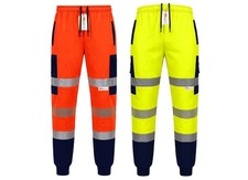 Hi Viz Vis Joggers Safety Work Trousers Reflective Zip Pockets PPE