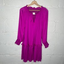 Anthropologie Women's Giulia Pink Long sleeved Smocked Tunic Dress Size Small