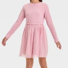    Cat  Jack Girls Long Sleeve Rib Tulle Dress Dusty Pink Size L 10/12   