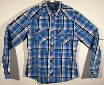 Carbon Slim Fit Shirt Men s M Blue Plaid Button Up Preppy Casual Long Sleeve