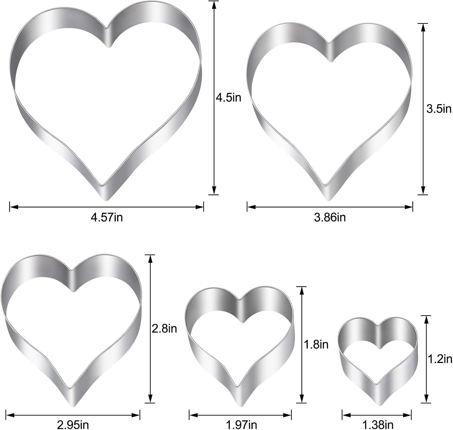 Kitchen Essential: 5-Piece Heart Cookie Cutters in Polished Stainless Steel thumbnail 5