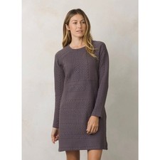 Prana Macee Muted Truffle Jacquard Print Long Sleeve Scoop Neck Casual Dress S