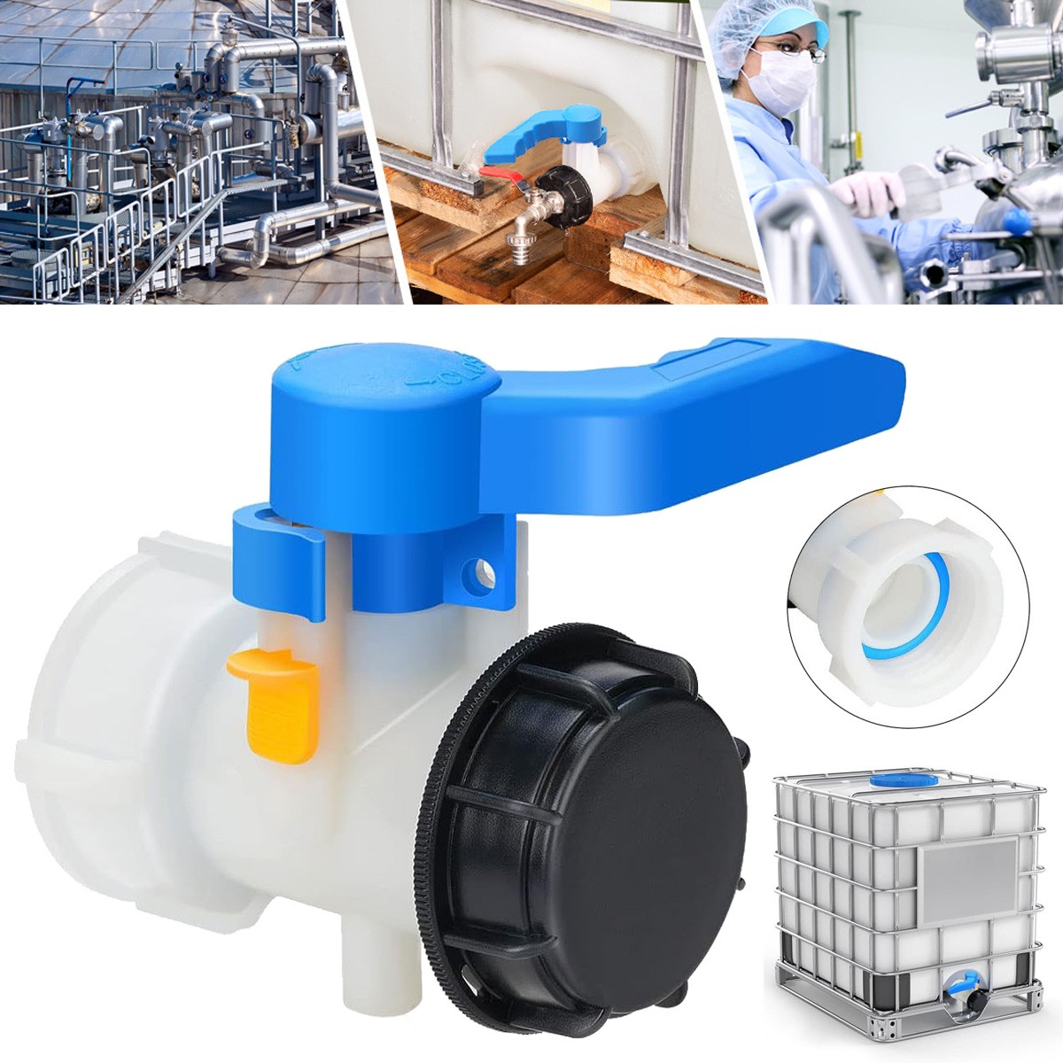 IBC Container Klappenhahn Absperrhahn Tank Adapter IBC Wassertank Adapter 60mm