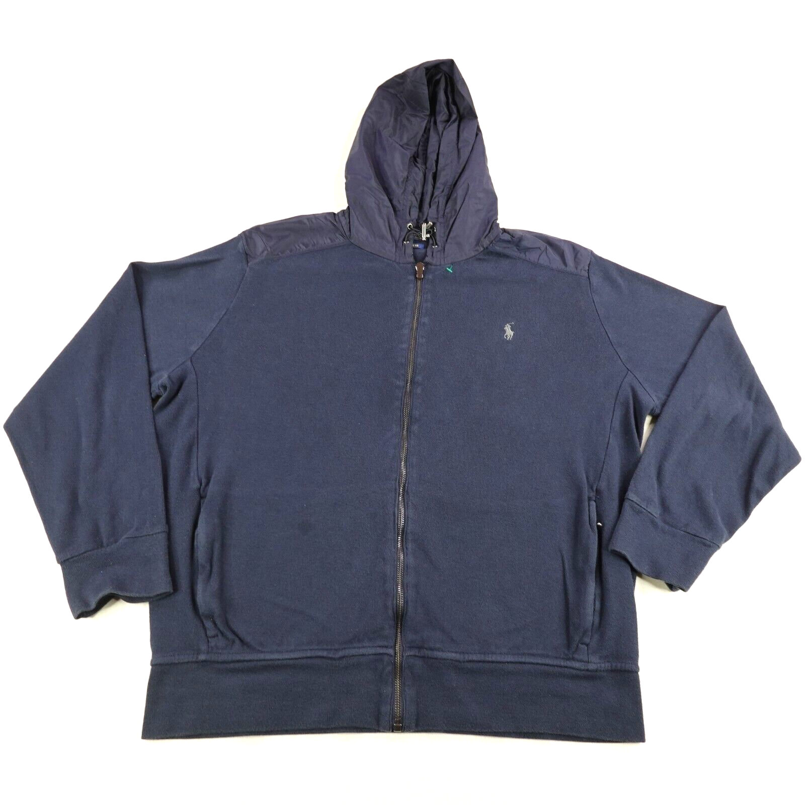 Polo Ralph Lauren Felpa con Cappuccio Uomo XL Blu Estate Rib Felpa Giacca Maglione Pony ^