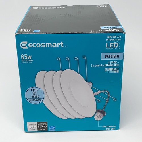 EcoSmart 5 in. and 6 in. White Integrated LED Recessed Trim, Daylight (4-pack) - Picture 2 of 9