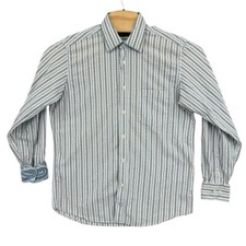 Bugatchi Uomo Large Blue Striped Long Sleeve Button Up Flip Cuff Men's Shirt