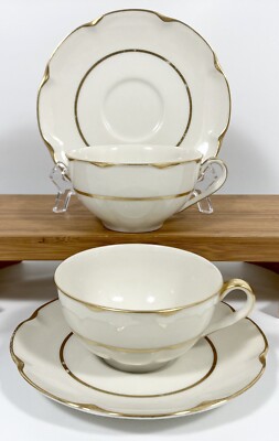Theodore Haviland NY CONCORDE 2 Cups & 2 Saucers 4 Piece Set Gold Rim Vtg USA