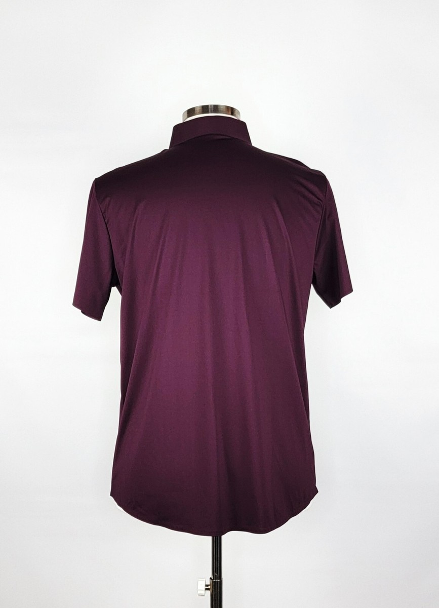 IOEVADR Dark Purple Stretch Short Sleeve Button Front Shirt Men's