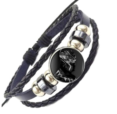  Black Panther Wakanda King T'Challa Glass Domed Braided Leather Bracele