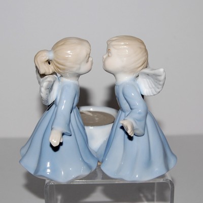 Christmas Kissing Blue Angels  Boy & Girl Votive Candle Holder
