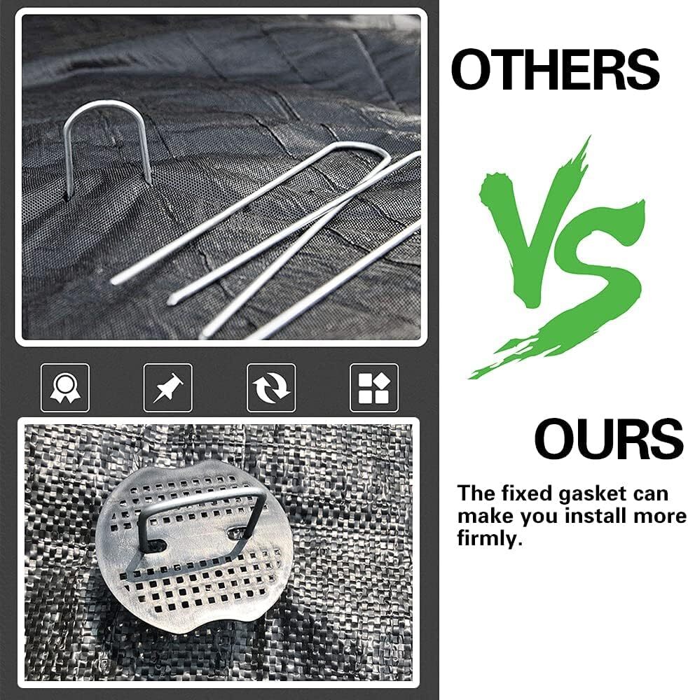 Bakulyor 50 Weed Control Membrane Pegs + 50 Buffer Washer, 6"/150mm Mat