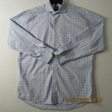 Pronto Uomo Shirt Mens 16.5-32/33 Blue Pink White Button Up Office Dress Casual