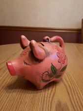 Hucha vintage años 60-70 rosa tiza Ware Flower Power Pig retro hippie