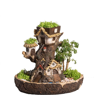 NCYP Fairy Garden Stump Resin Planter for Succulent Cactus (11.4X9.4X10.5 Inches
