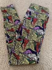 LULAROE LEGGINGS OS NEW YELLOW RED BACKGROUND PATTERN GEOMETRIC AZTEC 335