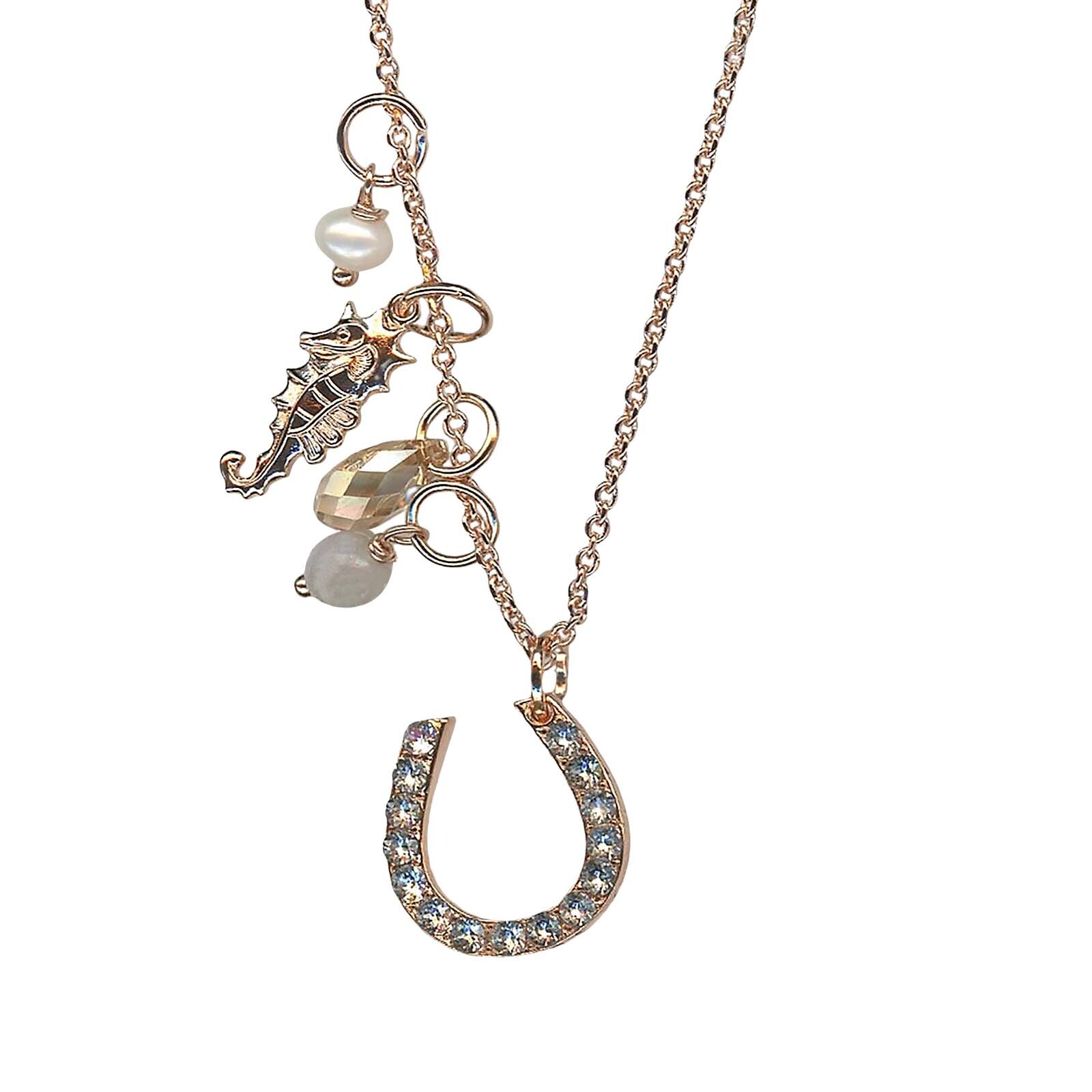 Mariana Necklace Pendant Elegant Pearl Mineral, Golden Shadow, & Clear Austri...