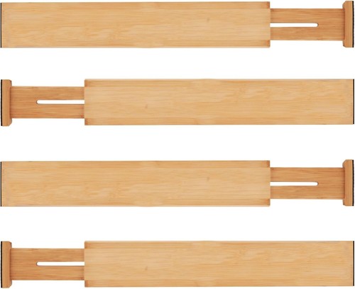 TARUNMO Longer Bamboo Drawer Dividers Organizers, Set of 4 Large, Adjustable