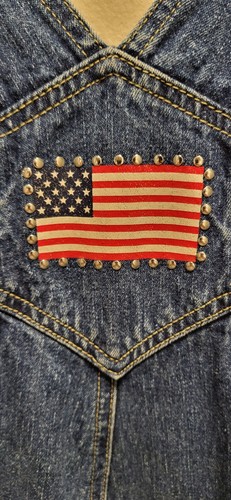 Limited Too Jeans Blue Overalls Size 8 Vintage Flag Number 02 - Picture 5 of 6