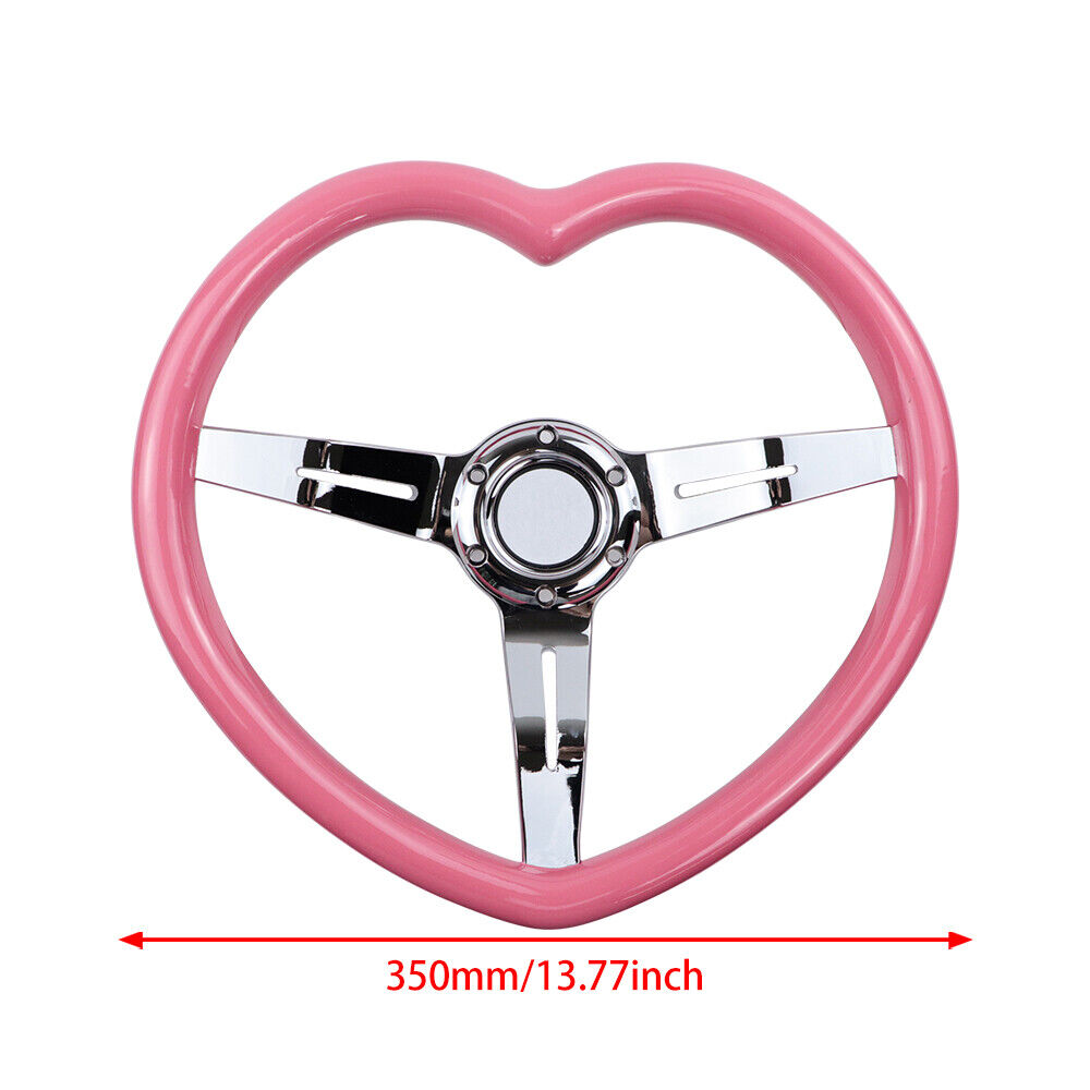 14inch Universal Racing Heart Steering Wheel Wood Chrome Spoke Girl  Steering Wheel with Anime Horn