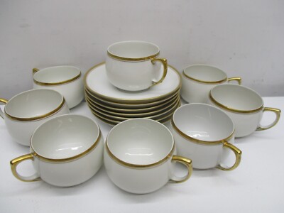 Hand Painted Nippon Bone China (8) Cups (7) Saucers White W/Gold Trim
