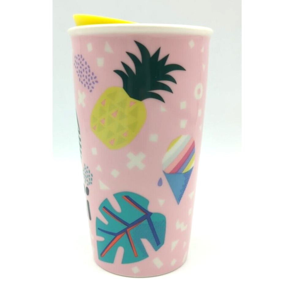 Starbucks Hawaii 2016 Pink Ceramic Travel Mug Cup 12 oz Yellow Lid eBay